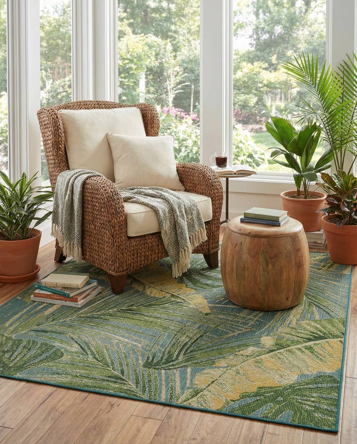 Detail image of 7' 10 x 7' 10 Easy-Clean Botanical Indoor / Outdoor Square Rug