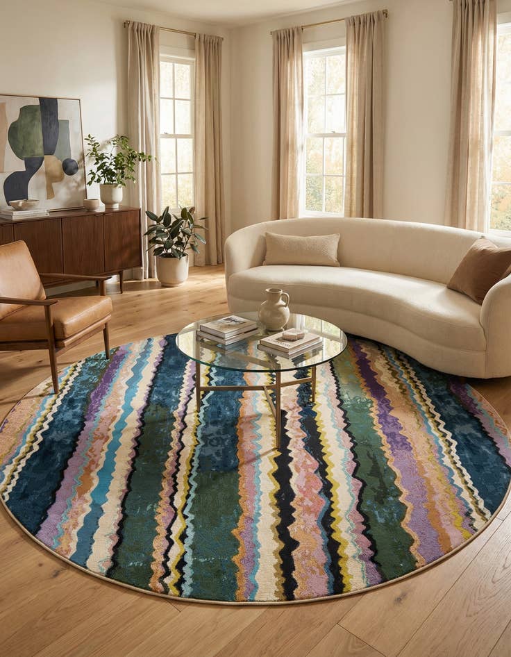 Detail image of 7' 10 x 7' 10 Easy-Clean Modern Indoor / Outdoor Round Rug