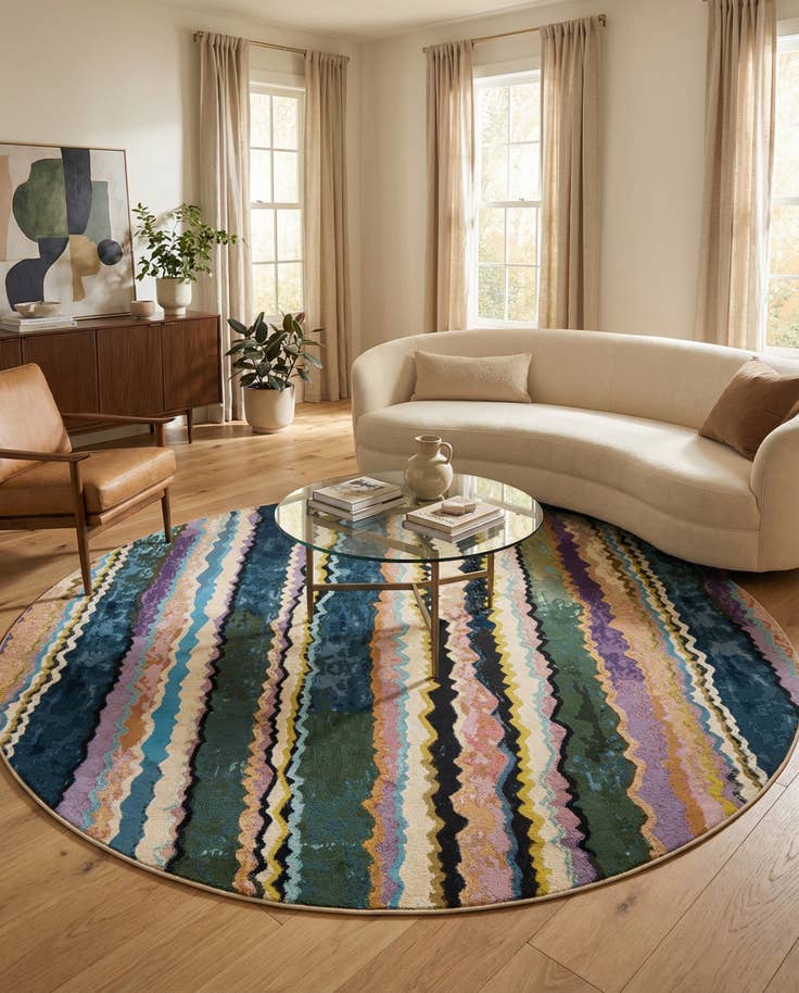 Detail image of 7' 10 x 7' 10 Easy-Clean Modern Indoor / Outdoor Round Rug