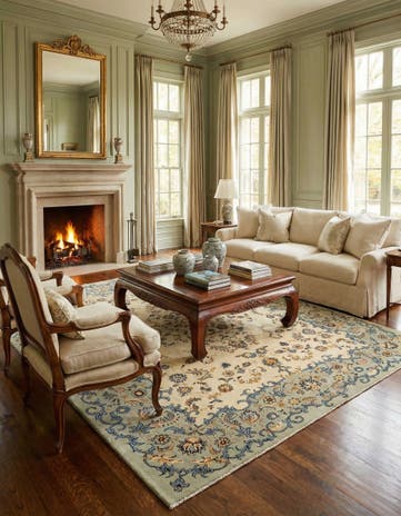 9' 7 x 13' Hand Knotted Kashan Persian Wool Rug