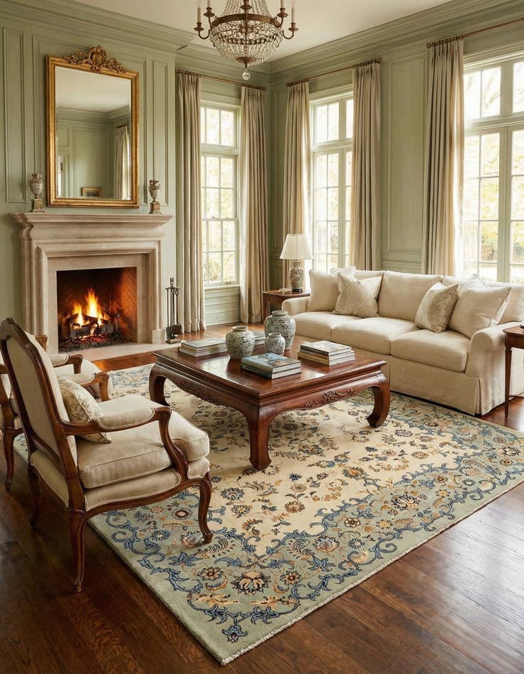 Detail image of  9' 7 x 13'  Hand Knotted Kashan Persian Wool Rug