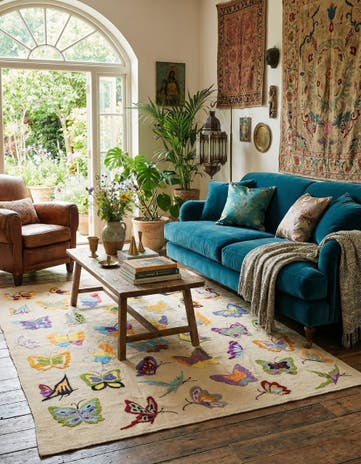 5' 1 x 6' 4 Hand Woven Kilim Suzani Wool Square Rug