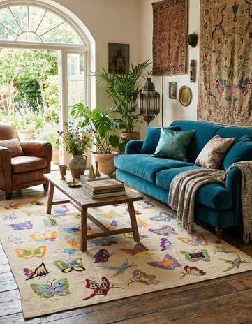 5' 1 x 6' 4 Hand Woven Kilim Suzani Wool Square Rug