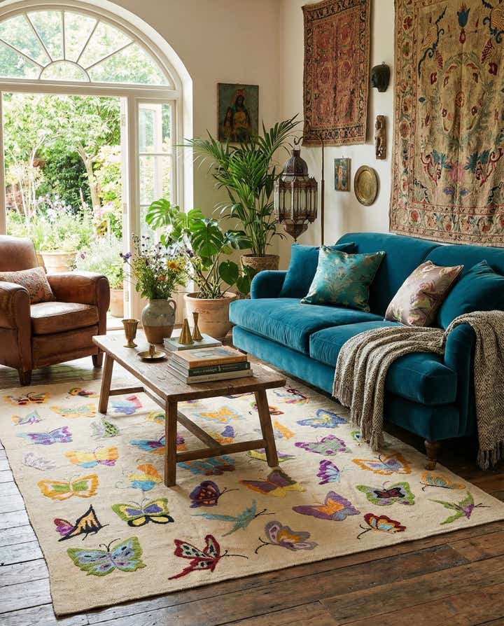 5' 1 x 6' 4 Hand Woven Kilim Suzani Wool Square Rug