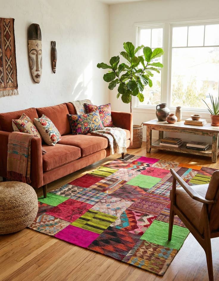 Detail image of 5' 4 x 7' 10  Hand Woven Kilim Patchwork Wool Rug