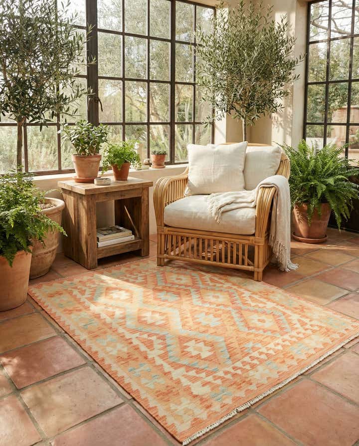 3' 7 x 5' Hand Woven Kilim Waziri Wool Rug