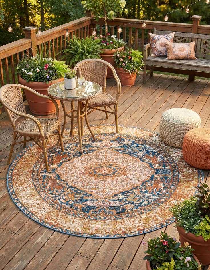 Detail image of 6' x 6' Easy-Clean Traditional Indoor / Outdoor Round Rug