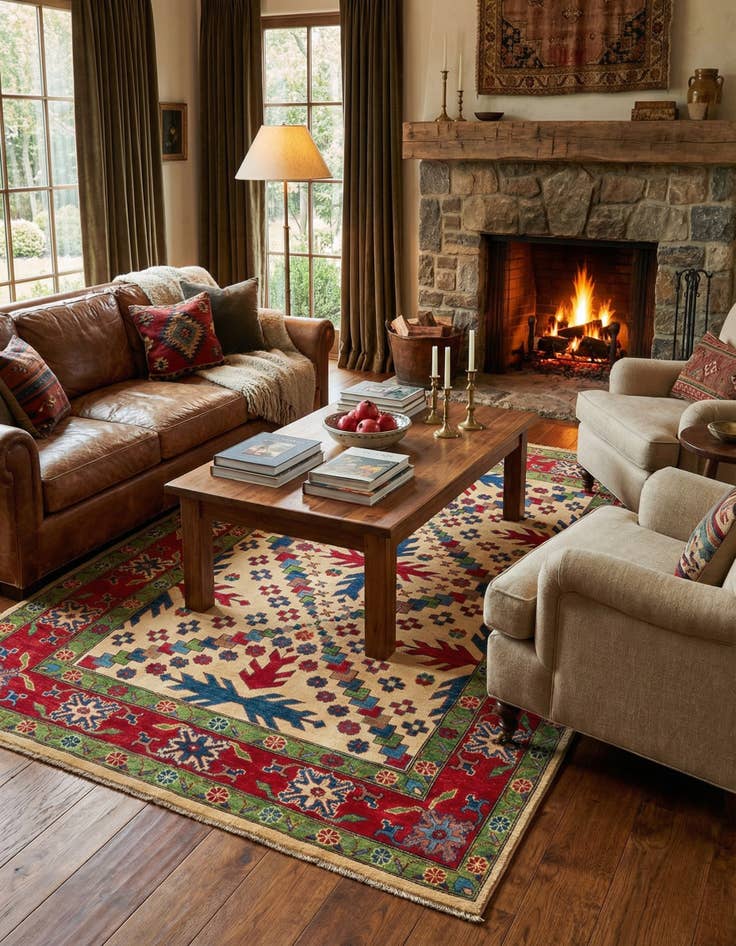 Detail image of 5' 10 x 9'  Hand Knotted Kazak Rug