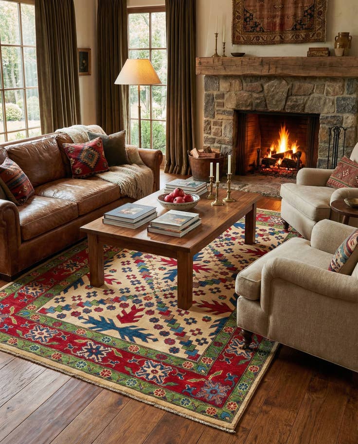 Detail image of 5' 10 x 9' Hand Knotted Kazak Rug