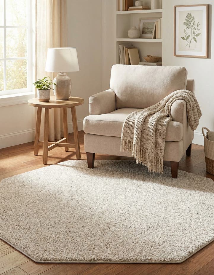 5' x 5' Solid Frieze Octagon Rug