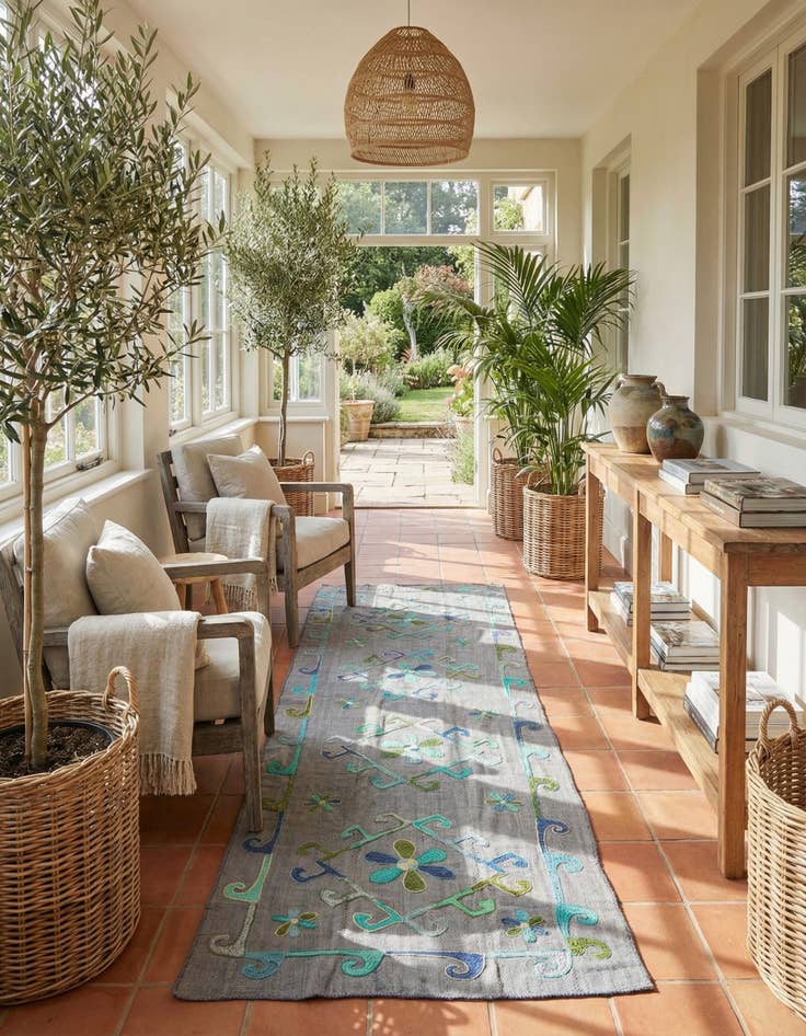 Detail image of 3' 4 x 10' 3  Hand Woven Kilim Suzani Wool Runner Rug