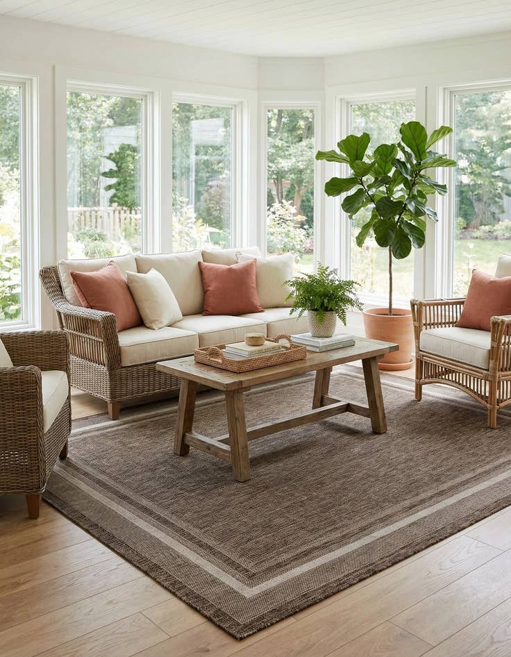 Detail image of  7' 10 x 10'  Washable Border Indoor / Outdoor Rug