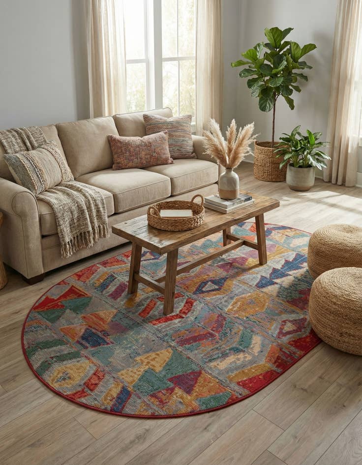 Detail image of 4' x 6' Easy-Clean Modern Indoor / Outdoor Oval Rug