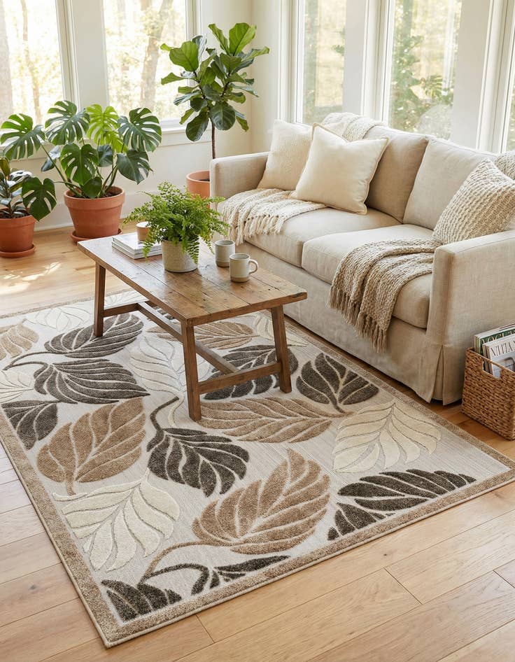 Detail image of 6' x 9'  Washable Botanical Indoor / Outdoor Rug