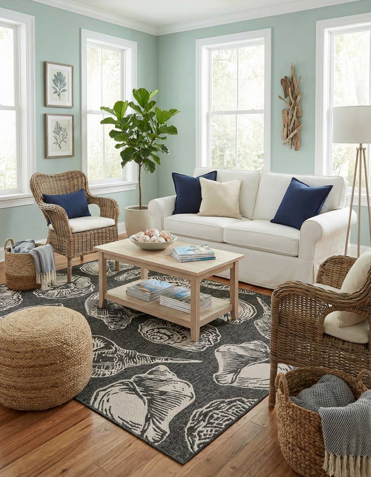 Detail image of 5' 3 x 8'  Washable Coastal Indoor / Outdoor Rug