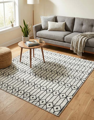 White Lattice Trellis Square Rug
