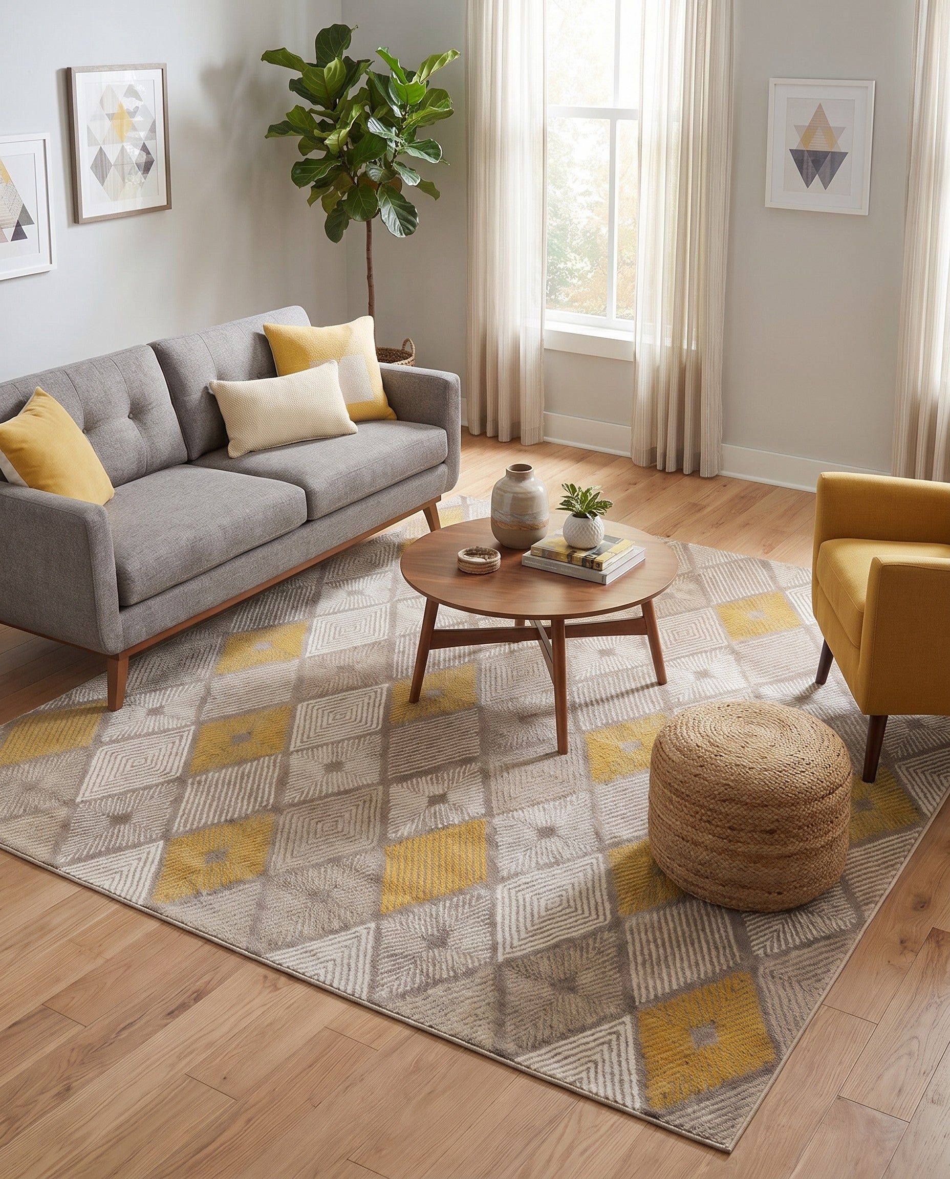 Ivory and Yellow Laguna Square Rug