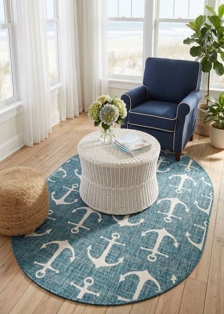 5' 3 x 8' Easy-Clean Coastal Indoor / Outdoor Oval Rug