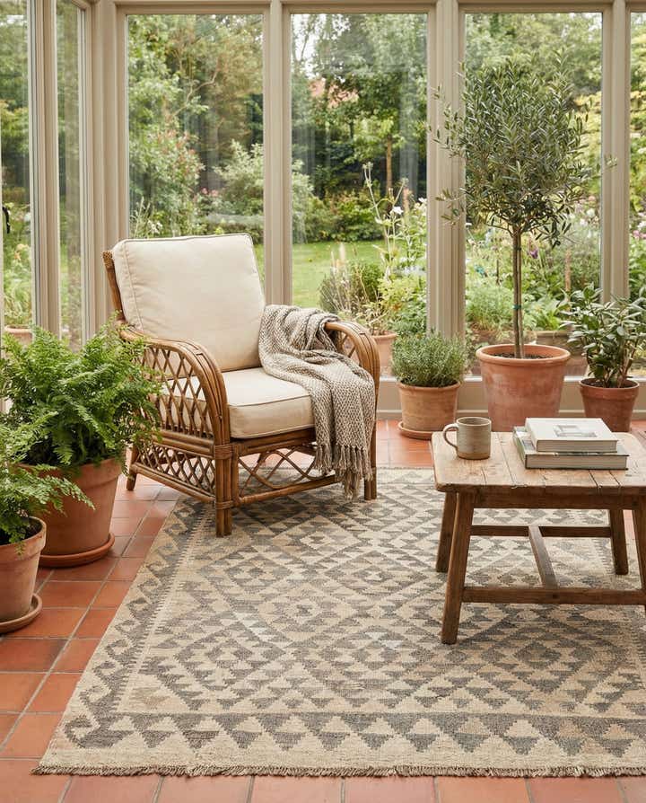 3' 8 x 4' 7 Hand Woven Kilim Maymana Wool Rug