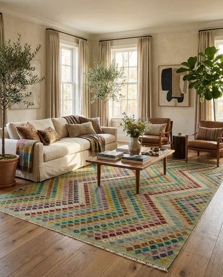 5' 10 x 7' 8 Hand Woven Kilim Modern Wool Rug