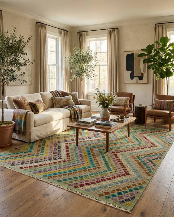 Detail image of 5' 10 x 7' 8 Hand Woven Kilim Modern Wool Rug