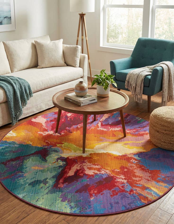 Detail image of  5' x 5'  Washable Modern Indoor / Outdoor Round Rug