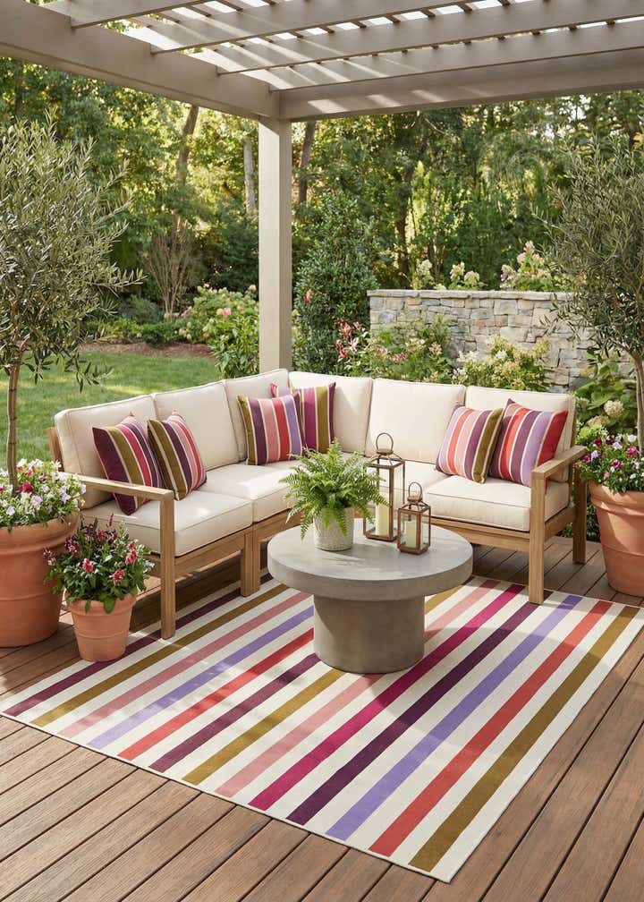 7' 10 x 7' 10 Easy-Clean Striped Indoor / Outdoor Square Rug