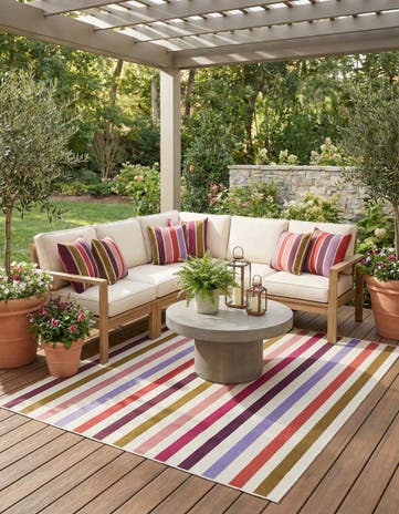 White Easy-Clean Ribbon Indoor / Outdoor Square Rug