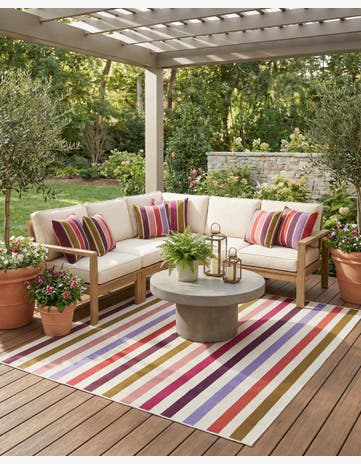 White Easy-Clean Ribbon Indoor / Outdoor Square Rug