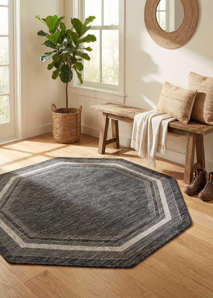 5' 3 x 5' 3 Easy-Clean Border Indoor / Outdoor Octagon Rug