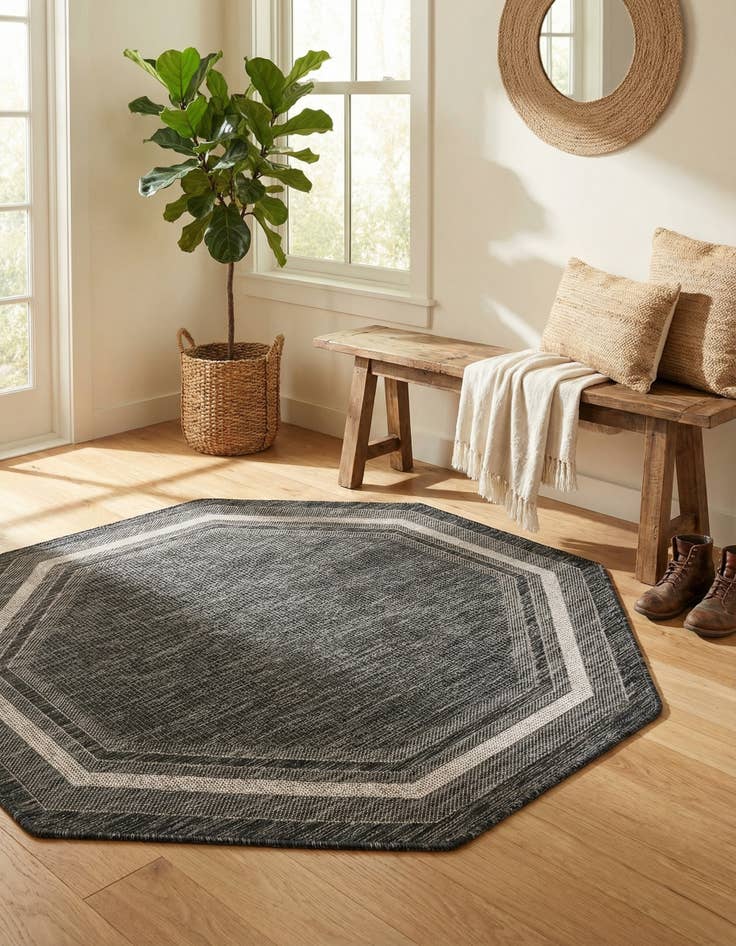 Detail image of 5' 3 x 5' 3  Washable Border Indoor / Outdoor Octagon Rug
