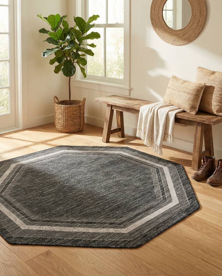 Detail image of 5' 3 x 5' 3 Easy-Clean Border Indoor / Outdoor Octagon Rug