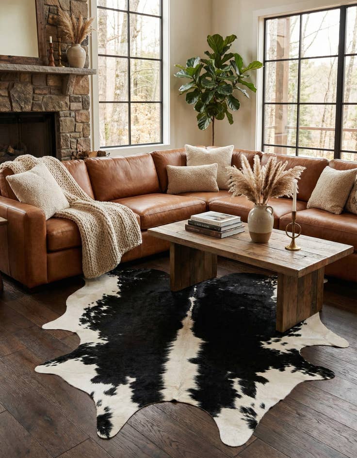 Detail image of 6' 2 x 6' 6 Cowhide Leather Square Rug