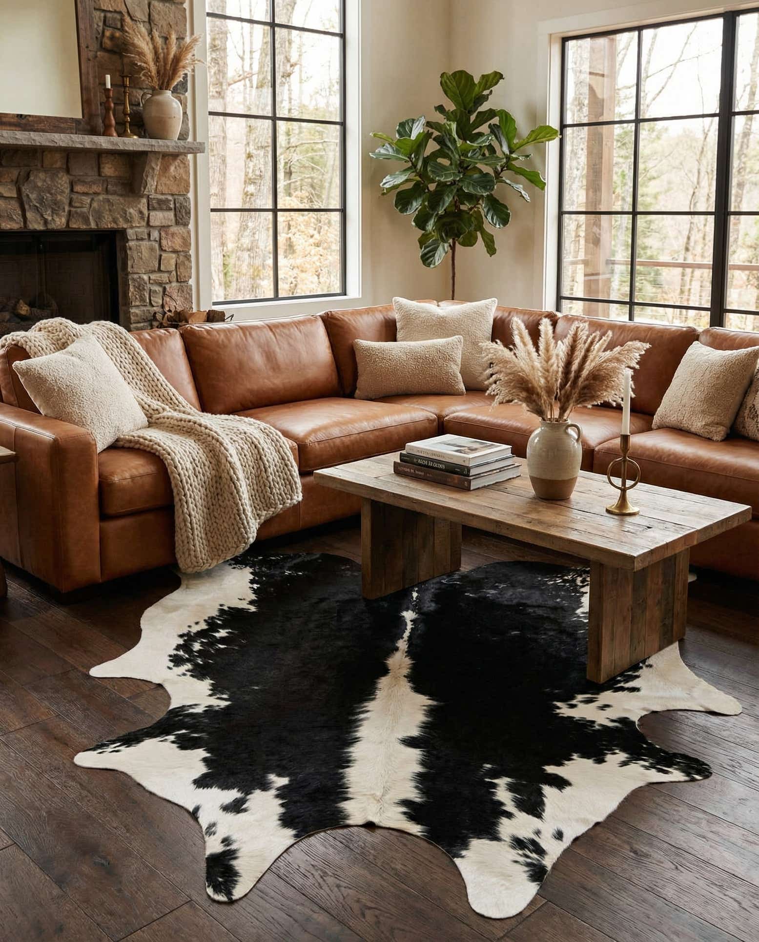 6' 2 x 6' 6 Cowhide Leather Square Rug