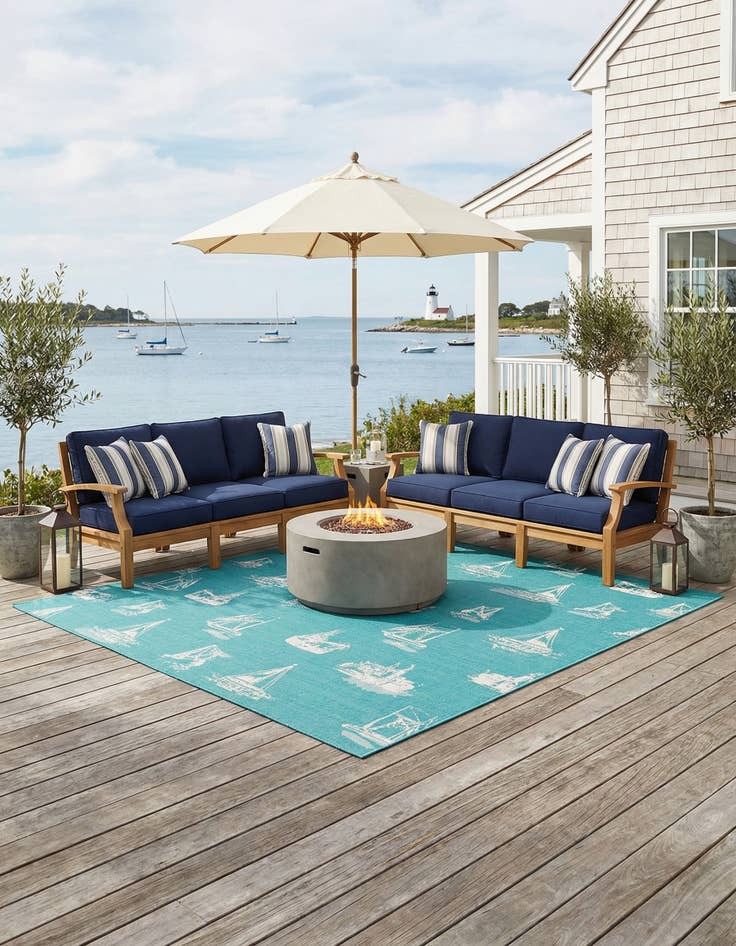 Detail image of 10' x 10'  Washable Coastal Indoor / Outdoor Square Rug
