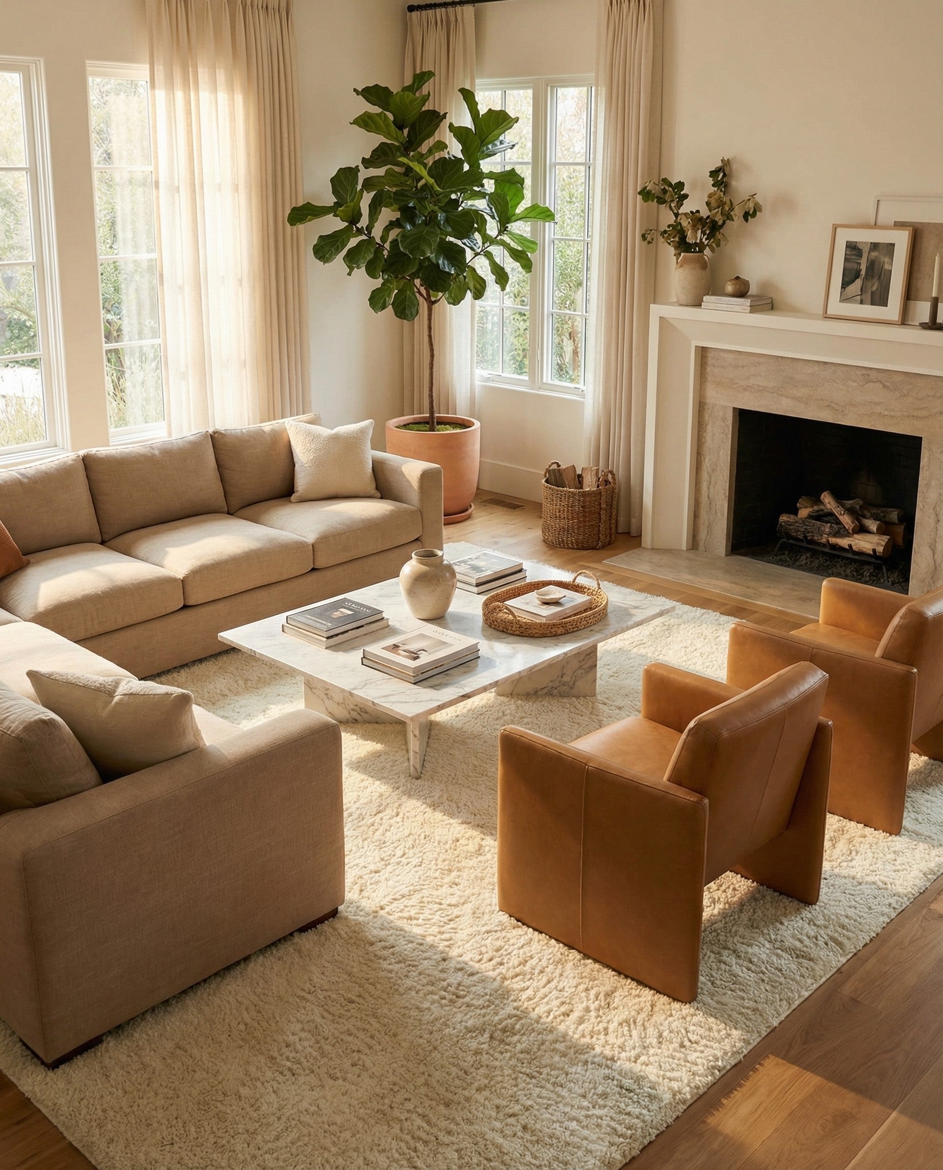 A close-up view of a plush, rectangular 10x13 white shag rug, showcasing its soft, textured pile.