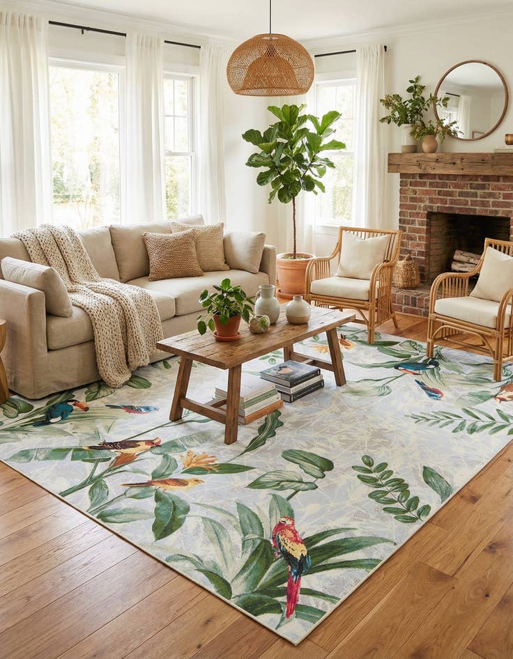 Detail image of 10' x 12' Easy-Clean Botanical Indoor / Outdoor Rug