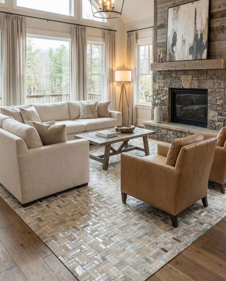 8' x 9' 9 Cowhide Leather Rug