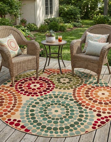 Beige Easy-Clean Modern Indoor / Outdoor Round Rug