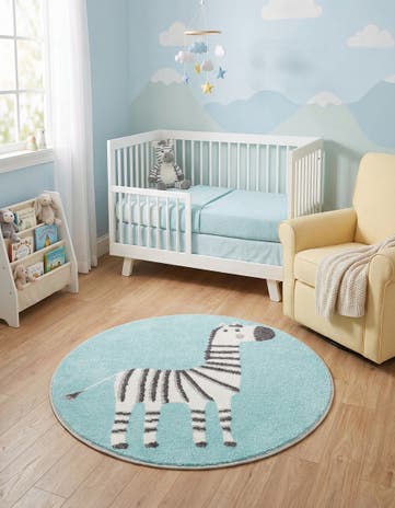 3' 3 x 3' 3 Zebra Whimsy Kids Round Rug