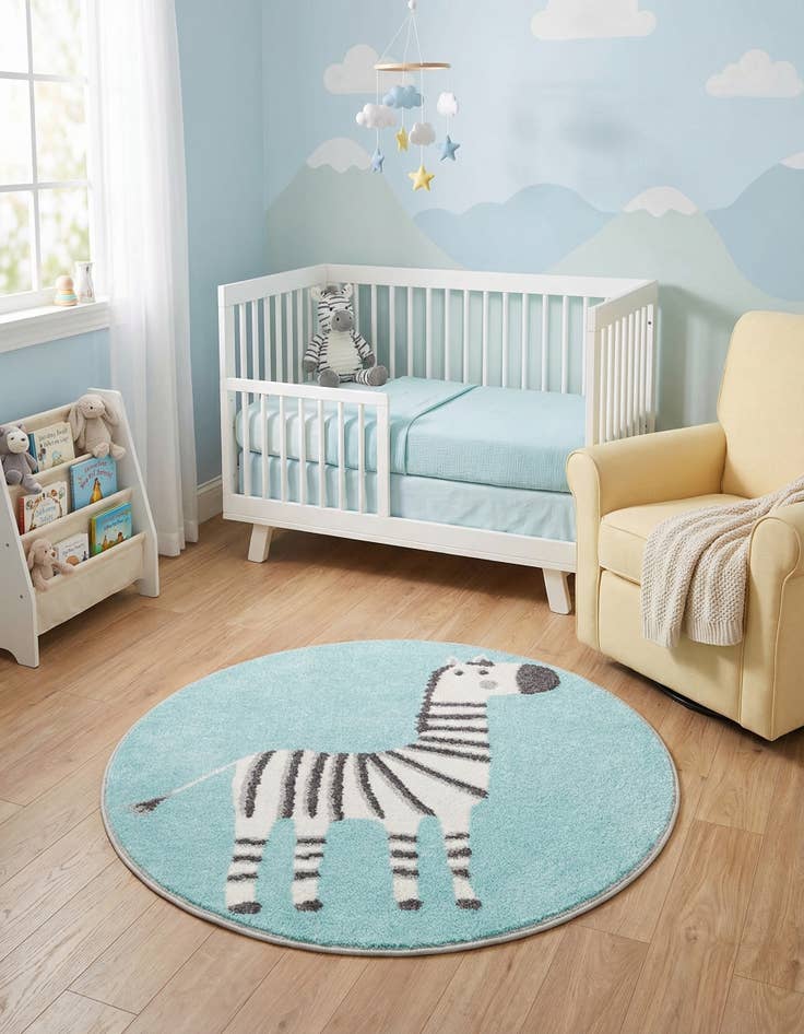 Detail image of 3' 3 x 3' 3 Zebra Whimsy Kids Round Rug