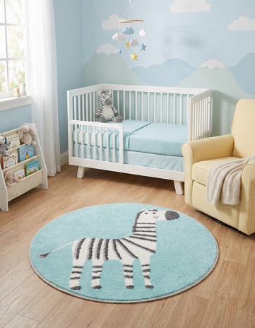 3' 3 x 3' 3 Zebra Whimsy Kids Round Rug