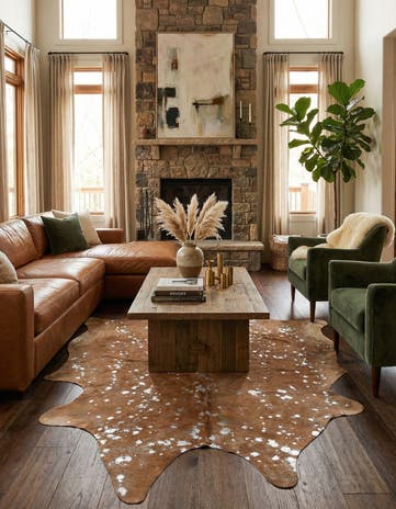 6' 2 x 6' 3 Cowhide Leather Freeform Rug