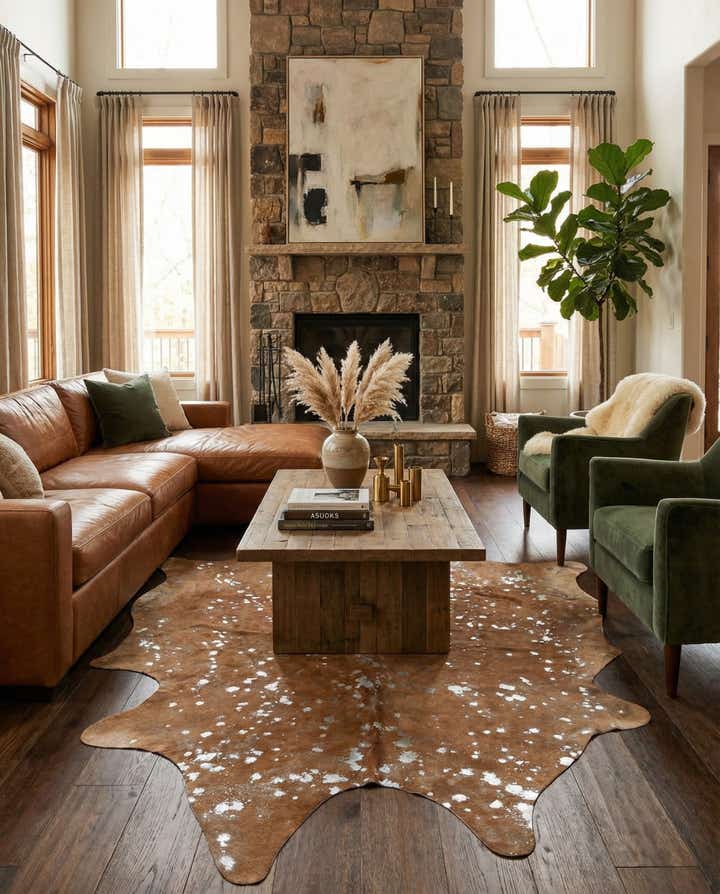 6' 2 x 6' 3 Cowhide Leather Freeform Rug