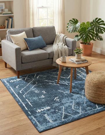 Navy Blue Kamala Washable Square Rug
