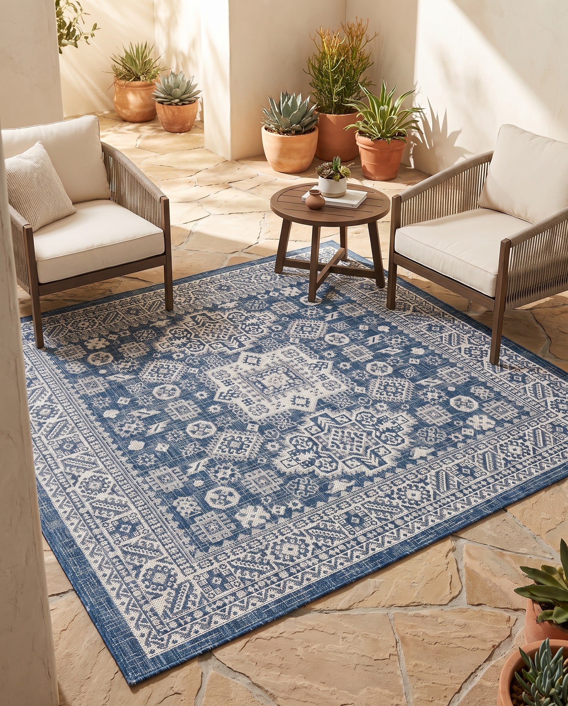 5' 3 x 5' 3 Easy-Clean Aztec Indoor / Outdoor Square Rug