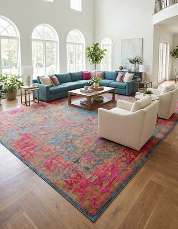 Blue Washable Fleur Rug
