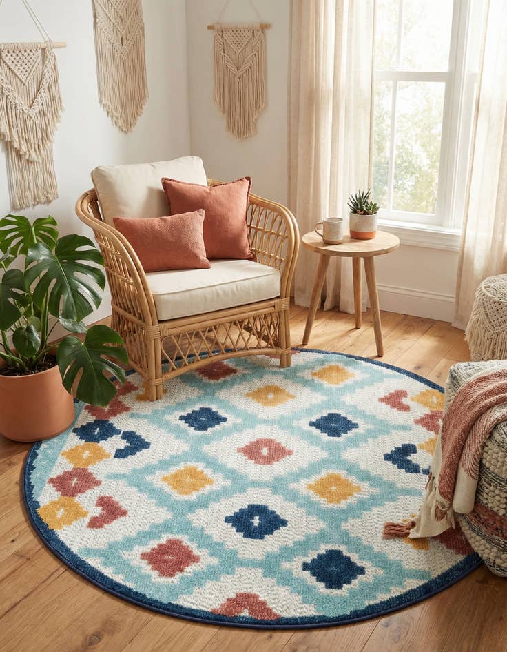 Detail image of 5' 3 x 5' 3 Easy-Clean Belize Indoor / Outdoor Round Rug