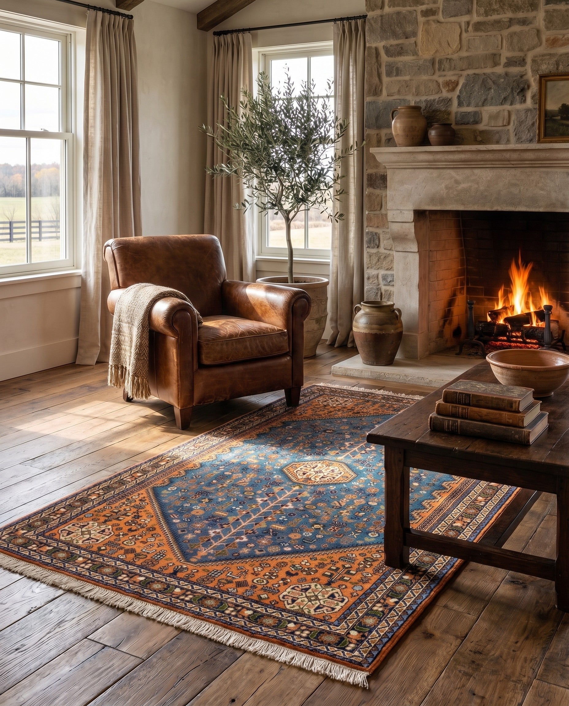 3' 7 x 5' 1 Hand Knotted Nasrabad Persian Wool Rug