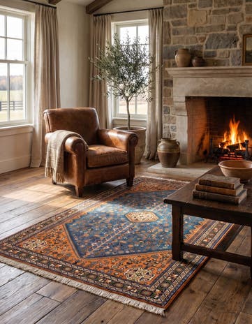 3' 7 x 5' 1 Hand Knotted Nasrabad Persian Wool Rug